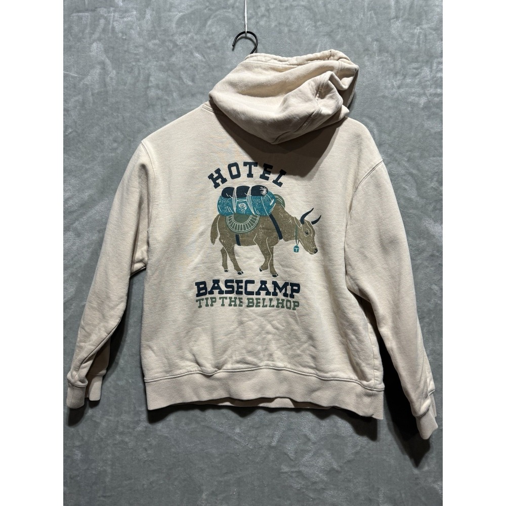 Mountain Hardwear Hoodie Women's Medium Tan Graphic Backhit Hotel Basecamp Bull - Picture 2 of 9